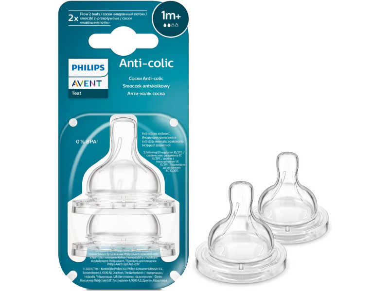 Philips Θηλές από Σιλικόνη Baby Bottle Flow 2 Nipple 2τμχ (SCY762/02) (PHISCY762.02)