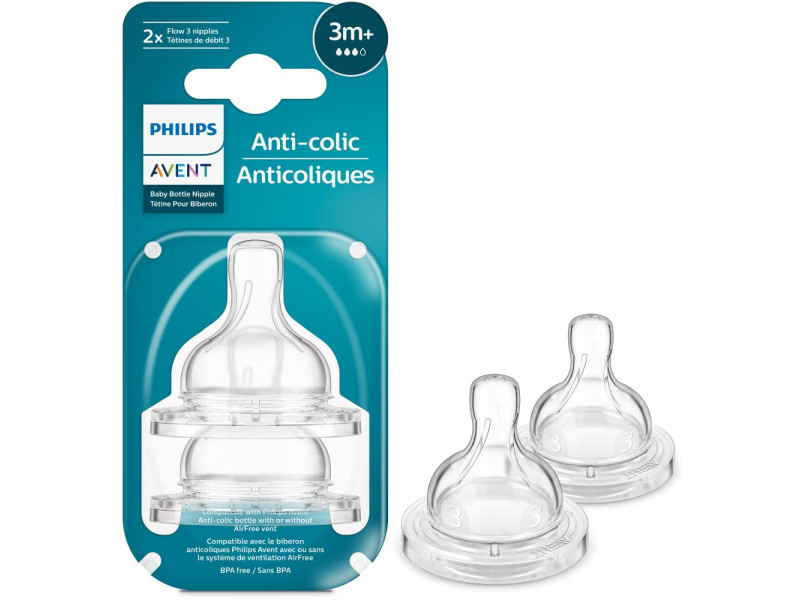 Philips Θηλές από Σιλικόνη Baby Bottle Flow 3 Nipple 2τμχ (SCY763/02) (PHISCY763.02)