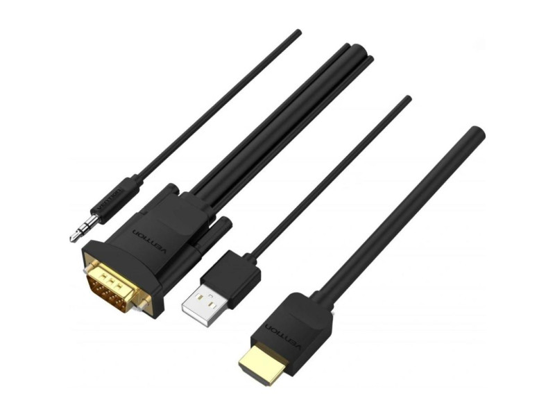 VENTION HDMI to VGA Cable with Audio Output & USB Power Supply 3M Black (ABIBI) (VENABIBI)