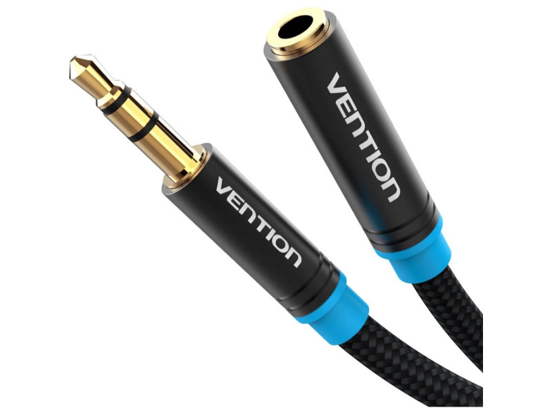 VENTION Cotton Braided 3.5mm Audio Extension Cable 3M Black Metal Type (VAB-B06-B300-M) (VENVAB-B06-B300-M)