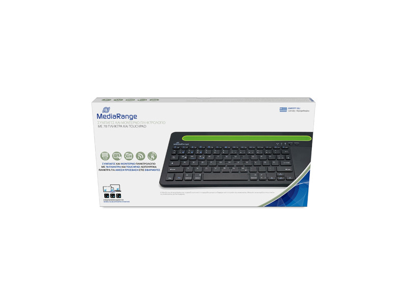 MediaRange Rechargeable Wireless Multi Device Bluetooth Keyboard with 78 keys, touchpad & Tablet slot (Black) (MROS131-GR)