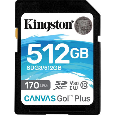Kingston Canvas Go Plus SDXC 512GB Class 10 U3 V30 UHS-I (SDG3/512GB) (KINSDG3-512GB) Kingston Canvas Go Plus SDXC 512GB Class 10 U3 V30 UHS-I (SDG3/512GB) (KINSDG3-512GB)