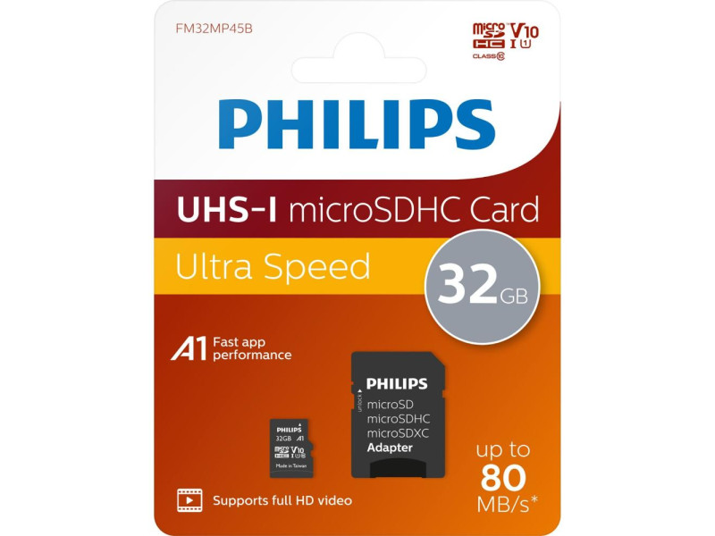 Philips microSDHC 32GB Class 10 U1 UHS-I με αντάπτορα (PHMSDA32GUHSIU1P2) (PHIPHMSDA32GUHSIU1P2)