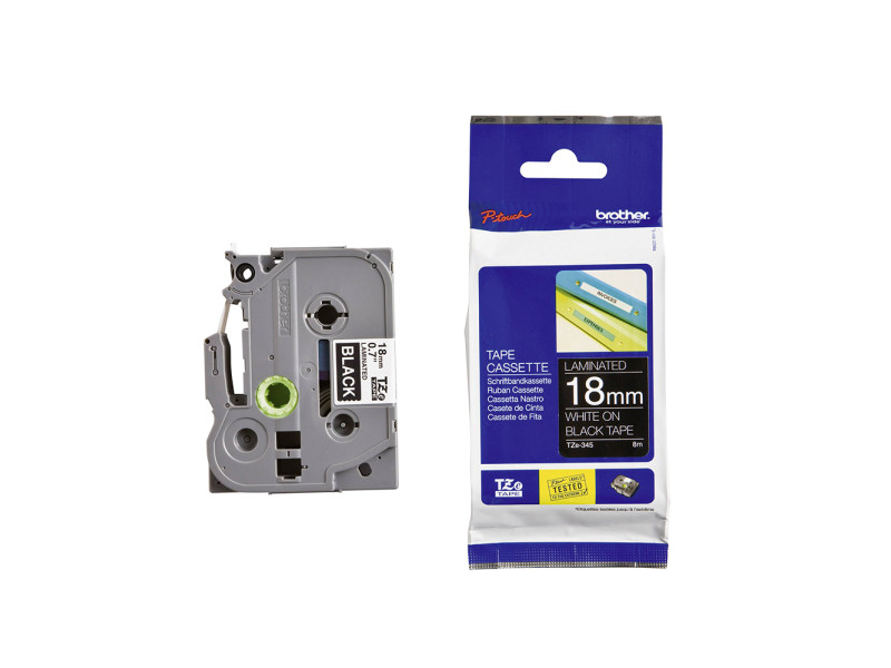 Brother P-Touch Laminated White on Black 8m x 18mm (TZE345) (BROTZE345)