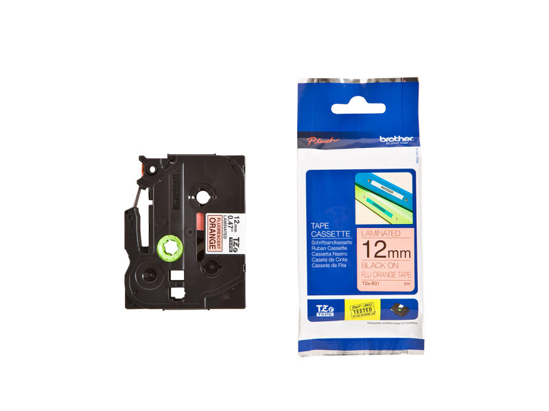 Brother P-Touch Laminated Black on Signal Orange 5m x 12mm (TZEB31) (BROTZEB31)