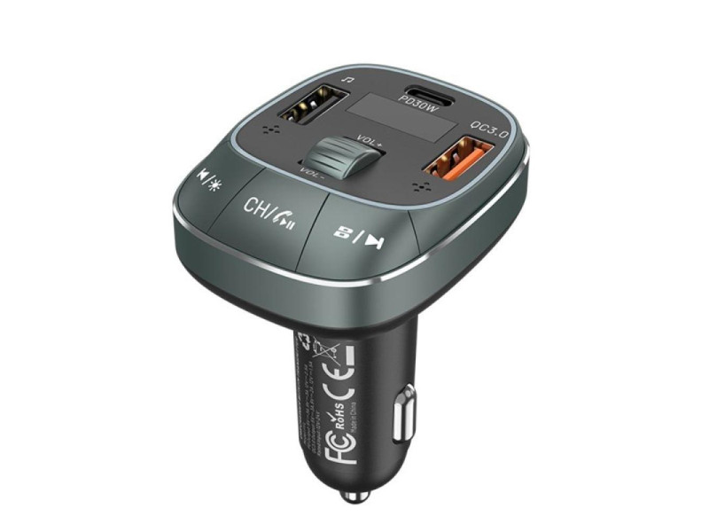 VENTION 3-Port USB Car Charger with FM Transmitter Black ABS Type (FFLB0) (VENFFLB0)
