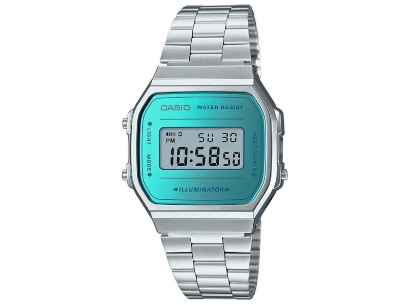 Casio Vintage Iconic Ψηφιακό Ρολόι Μπαταρίας με Ασημί Μεταλλικό Μπρασελέ (A-168WEM-2EF) (CASA168WEM2EF)
