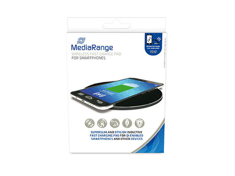 MediaRange 15W Wireless fast charge pad for smartphones, Black (MRMA118)