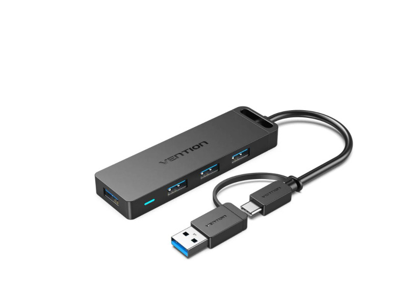 VENTION 4-Port USB 3.0 Hub with Type-C & USB 3.0 2-in-1 Interface and Power Supply 0.15M Black ABS Type (CHTBB) (VENCHTBB)
