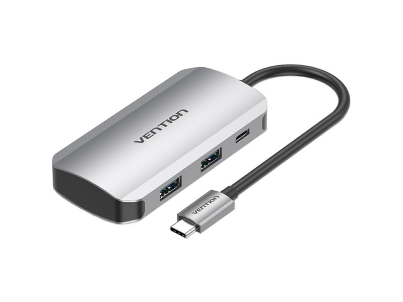 VENTION Type-C to USB 3.0x4/PD 100W Hub 0.15M Gray Aluminum Alloy Type (TNBHB) (VENTNBHB)