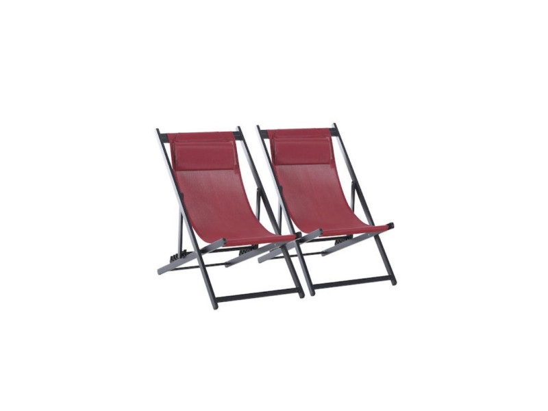 Outsunny Σετ 2 Πτυσσόμενες Ξαπλώστρες Κόκκινες (84B-342WR) (OUT84B-342WR)