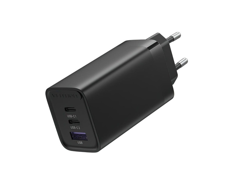 VENTION 3-Port USB (C+C+A) GaN Charger (65W/30W/30W) EU-Plug Black (FEDB0-EU) (VENFEDB0-EU)