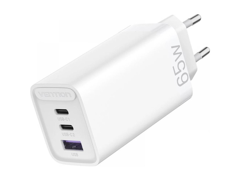 VENTION 3-Port USB (C+C+A) GaN Charger (65W/30W/30W) EU-Plug White (FEDW0-EU) (VENFEDW0-EU)