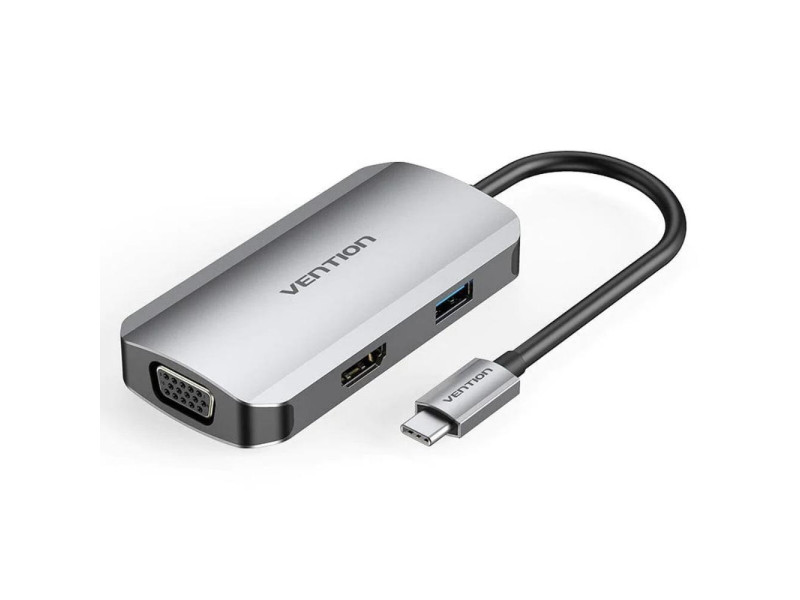 VENTION Type-C to HDMI/USB 3.0*3/RJ45/SD/TF/TRRS 3.5mm/PD 100W Docking Station 0.15M Gray Aluminum Alloy Type (TOLHB) (VENTOLHB)
