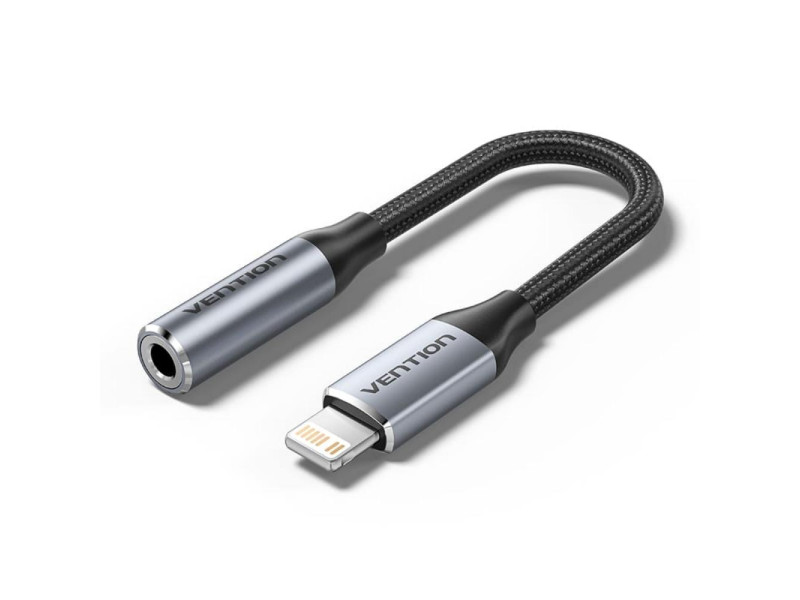 Vention Cotton Braided Lightning Male to 3.5MM Earphone Jack Adapter Aluminum Alloy Type (BMBHA) (VENBMBHA)