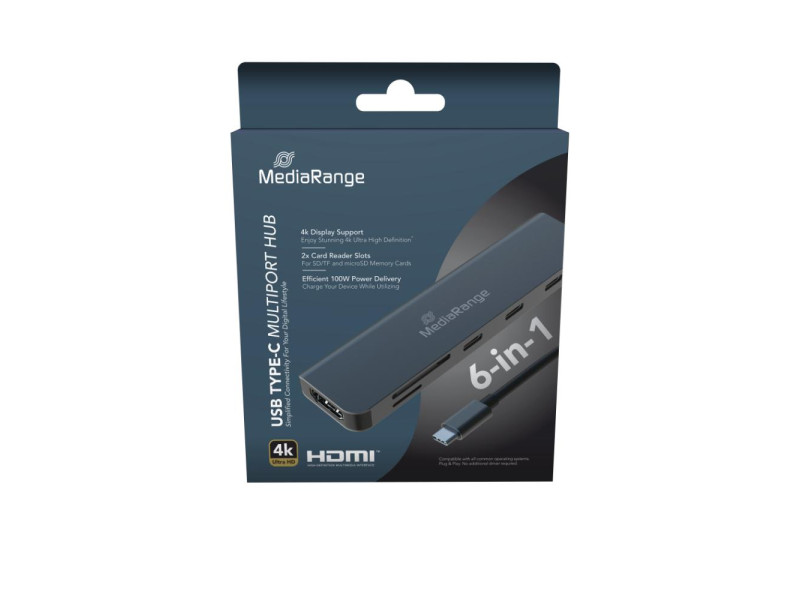 MediaRange USB Type-C® 6-in-1 multiport adapter, silver (MRCS519)
