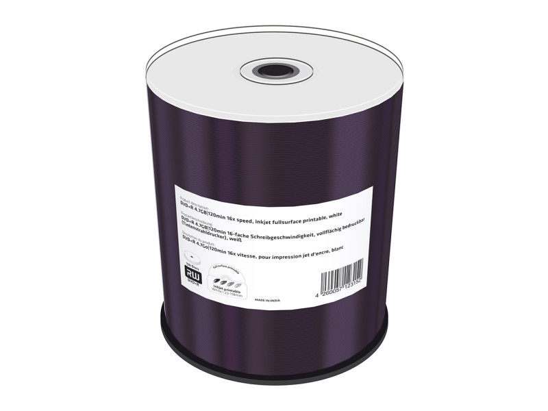 MediaRange DVD+R 4.7GB|120min 16x speed, inkjet fullsurface printable, Cake 100 (MR414)