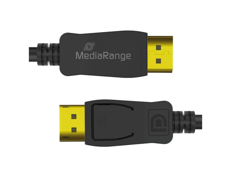 MediaRange DisplayPort Cable, Ver. 2.1, 40 Gbps, 4k@120Hz, 8k@60Hz, True Color 24 Bit, Deep Color 30 Bit, HDR, HDCP 2.2, 2.0m, Black (MRCS248)