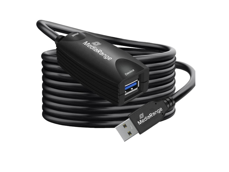 MediaRange Active USB Extension Cable, USB-A Plug to USB-A Socket, 1x Repeater, USB 3.0, 5 Gbps Data Transfer Rate, 5m, Black (MRCS242)
