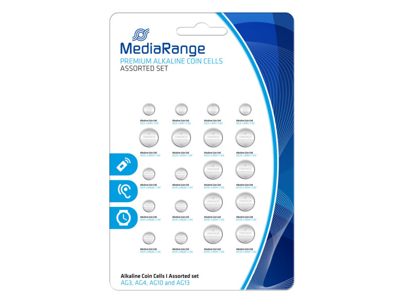 MediaRange Premium Alkaline Coin Cells Assorted set AG3|AG4|AG10|AG13 Pack 20  (MRBAT119)
