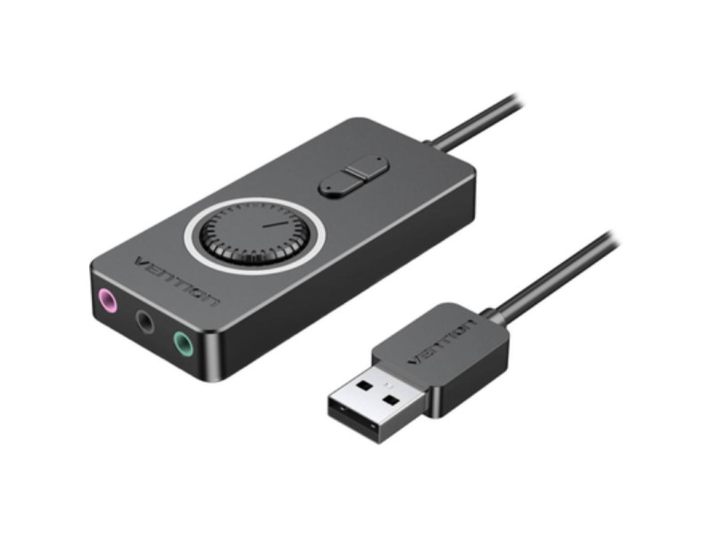 VENTION USB 2.0 External Stereo Sound Adapter with Volume Control 1M Black ABS Type (CDRBF) (VENCDRBF)