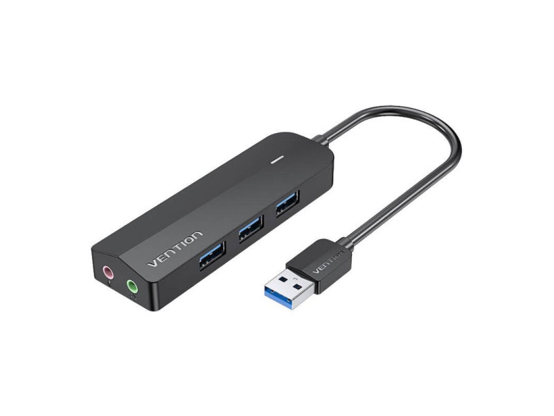 VENTION 3-Port USB 3.0 Hub with Sound Card and Power Supply 0.15M Black (CHIBB) (VENCHIBB)