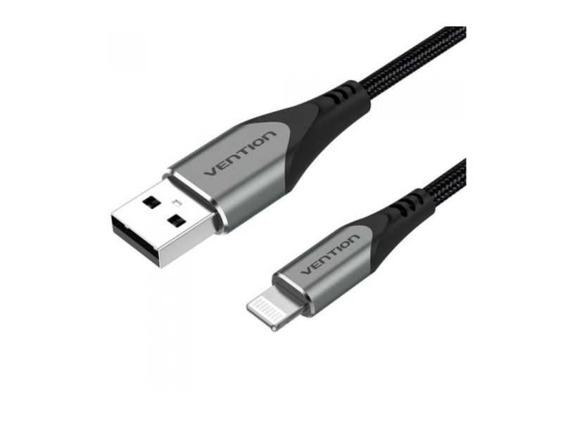 VENTION Nylon Braided USB 2.0 A to Lightning 2.4A Cable 0.5M Gray Aluminum Alloy Type MFi-Certified (LABHD) (VENLABHD)