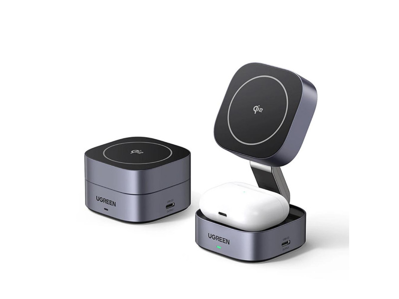 Ugreen Qi2 2-in-1 inductive charger W702 for Iphone AirPods 15W gray (35316) (UGR35316)
