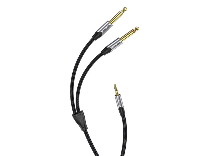 VENTION Cotton Braided TRS 3.5mm Male to 2*6.5mm Male Audio Cable 3M Gray Aluminum Alloy Type (BARHI) (VENBARHI)