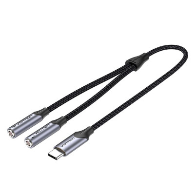 VENTION Cotton Braided 3.5mm Female to 2RCA Female Splitter Cable 0.3M Gray Aluminum Alloy Type (BCOHY) (VENBCOHY)