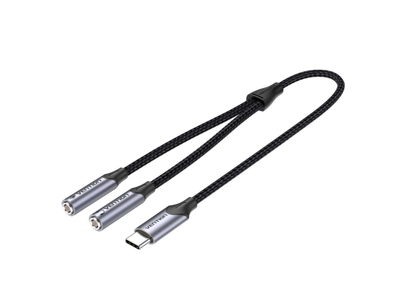 VENTION Cotton Braided 3.5mm Female to 2RCA Female Splitter Cable 0.3M Gray Aluminum Alloy Type (BCOHY) (VENBCOHY)