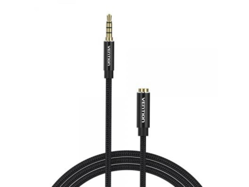 VENTION Cotton Braided TRRS 3.5mm Male to 3.5mm Female Audio Extension Cable 0.5M Black Aluminum Alloy Type (BHCBD) (VENBHCBD)