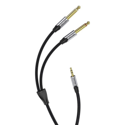 VENTION Cotton Braided TRS 3.5mm Male to 2*6.5mm Male Audio Cable 2M Gray Aluminum Alloy Type (BARHH) (VENBARHH)