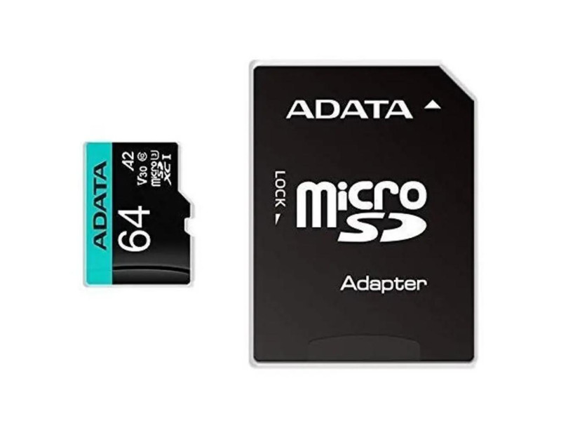 Adata microSD PremierPro 64GB UHS1 U3 V30 A2+adapter (AUSDX64GUI3V30SA2-RA1) (ADAAUSDX64GUI3V30SA2-RA1)