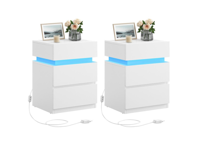 Vasagle κομοδίνο με ενσωματωμενο LED φωτισμό, λευκό, 2 τεμάχια  (LET0830W01) (VASLET0830W01)