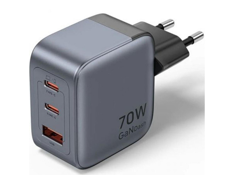 VENTION 3-Port USB (C+C+A) GaN Charger (70W/70W/22.5W) EU-Plug Gray (FEXH0-EU) (VENFEXH0-EU)