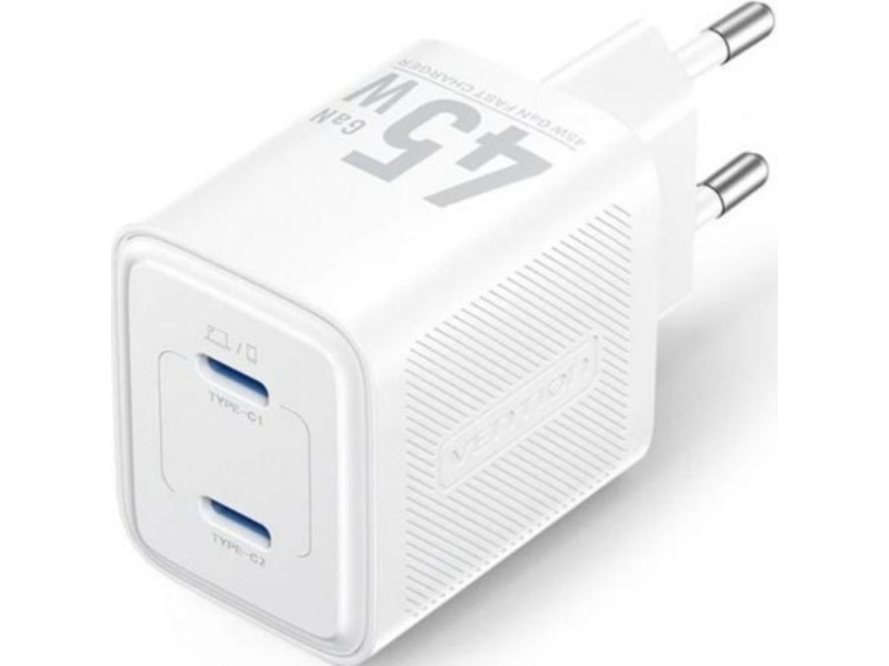 VENTION 2-Port USB (C + C) GaN Charger (45W/45W) EU-Plug White (FEFW0-EU) (VENFEFW0-EU)