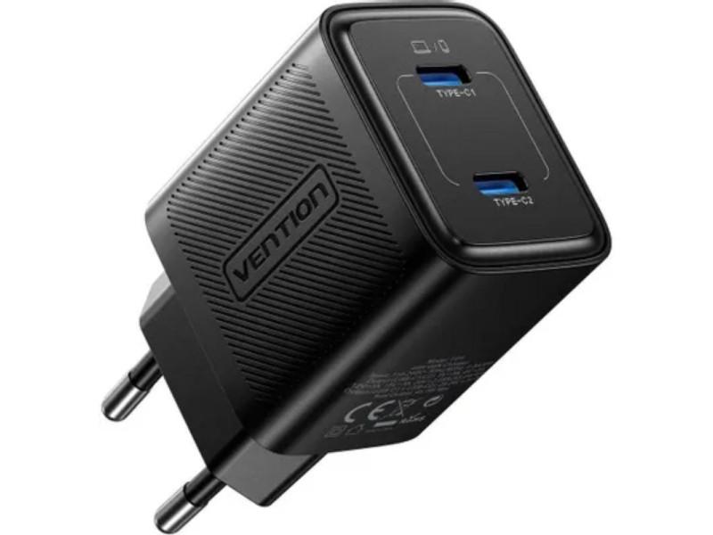 VENTION 2-Port USB (C + C) GaN Charger (45W/45W) EU-Plug Black (FEFB0-EU) (VENFEFB0-EU)