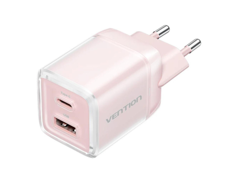 VENTION 2-Port USB (C + A) GaN Charger (70W/22.5W) with 5A USB-C to USB-C Cable (1M) EU-Plug Pink (TZ-FCGP0-EU) (VENTZ-FCGP0-EU)