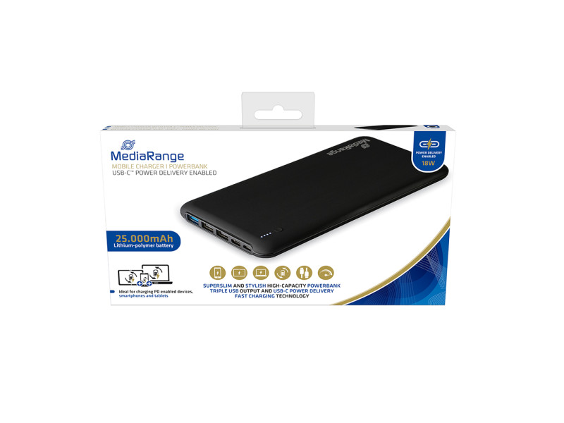 MediaRange Mobile Power Bank 25.000mAh, with USB-C Power Delivery fast charge technology (MR754)
