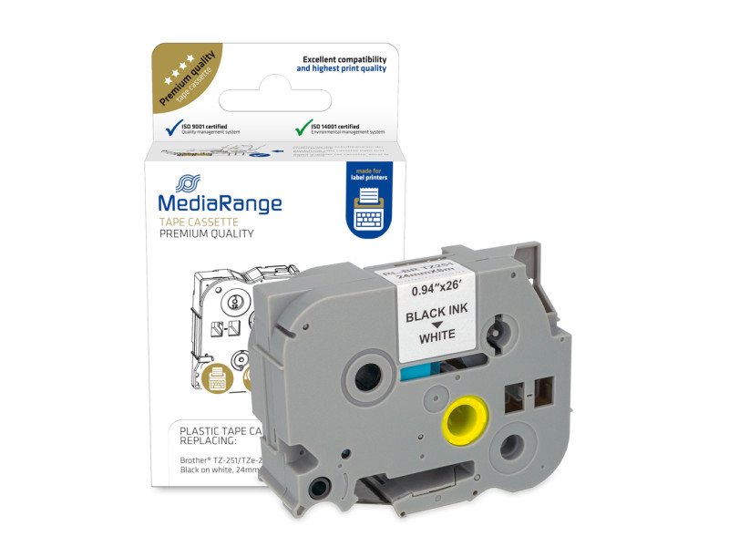 Πλαστική Ταινία Ετικετογράφου MediaRange (Brother TZ-251/TZe-251) 24 mm x 8 m (Μαύρα Γράμματα σε Λευκό Φόντο) (MRBTZ251)