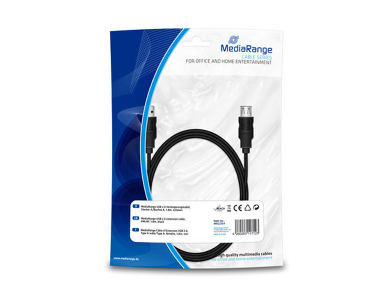 Καλώδιο MediaRange USB 2.0 Extension AM/AF 1.8M Black (MRCS154)