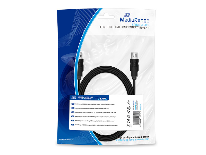 Καλώδιο MediaRange USB 2.0 Extension AM/AF 3.0M Black (MRCS111)
