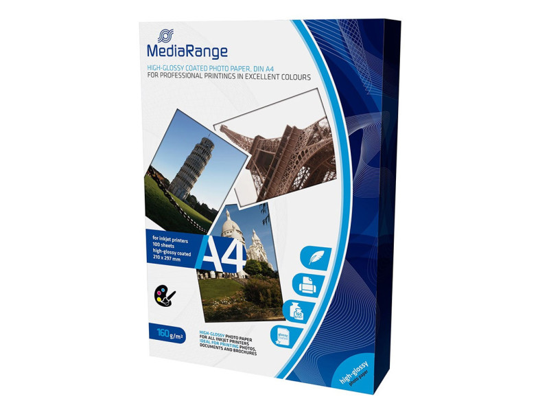Φωτογραφικό Χαρτί MediaRange για Inkjet Εκτυπωτές Α4 High-Glossy 160g/m²  100 Φύλλα (MRINK105)
