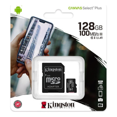 Kingston Micro Secure Digital 128GB microSDXC Canvas Select Plus 80R CL10 UHS-I Card + SD Adapter (SDCS2/128GB) Kingston Micro Secure Digital 128GB microSDXC Canvas Select Plus 80R CL10 UHS-I Card + SD Adapter (SDCS2/128GB)