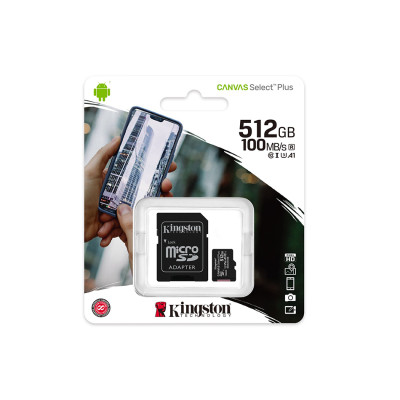 Kingston Micro Secure Digital 512GB microSDXC Canvas Select Plus 80R CL10 UHS-I Card + SD Adapter (SDCS2/512GB) Kingston Micro Secure Digital 512GB microSDXC Canvas Select Plus 80R CL10 UHS-I Card + SD Adapter (SDCS2/512GB)