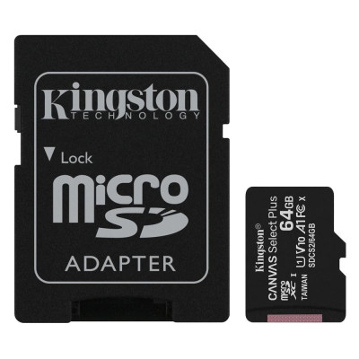 Kingston Micro Secure Digital 64GB microSDXC Canvas Select Plus 80R CL10 UHS-I Card + SD Adapter (SDCS2/64GB) Kingston Micro Secure Digital 64GB microSDXC Canvas Select Plus 80R CL10 UHS-I Card + SD Adapter (SDCS2/64GB)