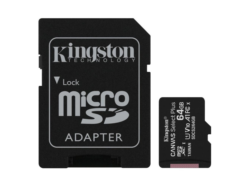 Kingston Micro Secure Digital 64GB microSDXC Canvas Select Plus 80R CL10 UHS-I Card + SD Adapter (SDCS2/64GB) Kingston Micro Secure Digital 64GB microSDXC Canvas Select Plus 80R CL10 UHS-I Card + SD Adapter (SDCS2/64GB)