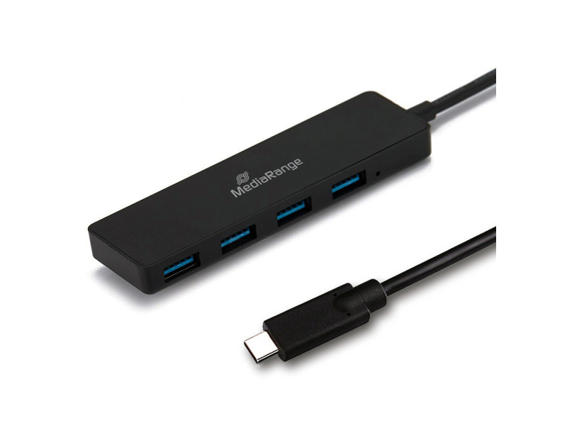 MediaRange USB Type-C™ to USB 3.0 hub 1:4, bus-powered, black  (MRCS508)