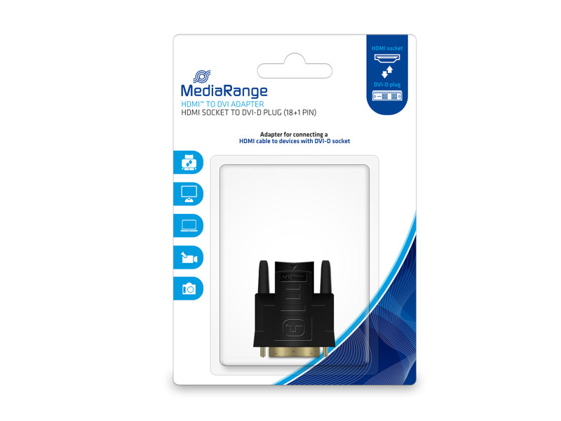 MediaRange HDMI to DVI adapter, gold-plated, HDMI socket/DVI-D plug (18+1 Pin), black (MRCS170)
